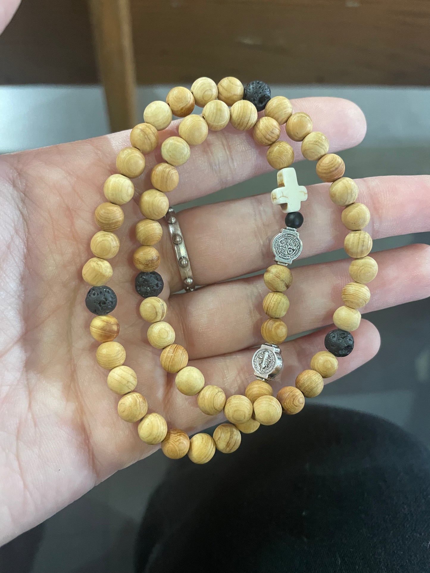 Wood Rosary-Bracelet with St. Benedict Medal